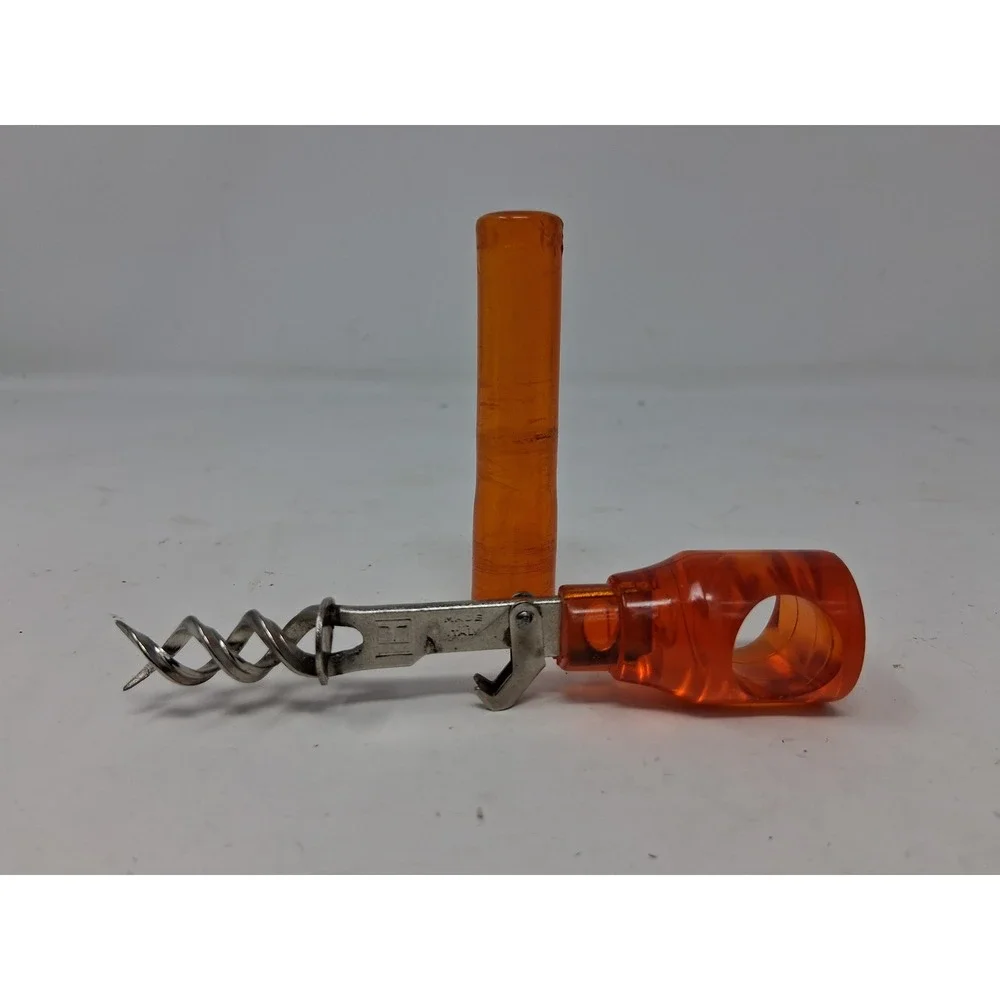 VTG Amber Plastic T-Handle Corkscrew Made in Italy Wine Opener Portable MCM. U